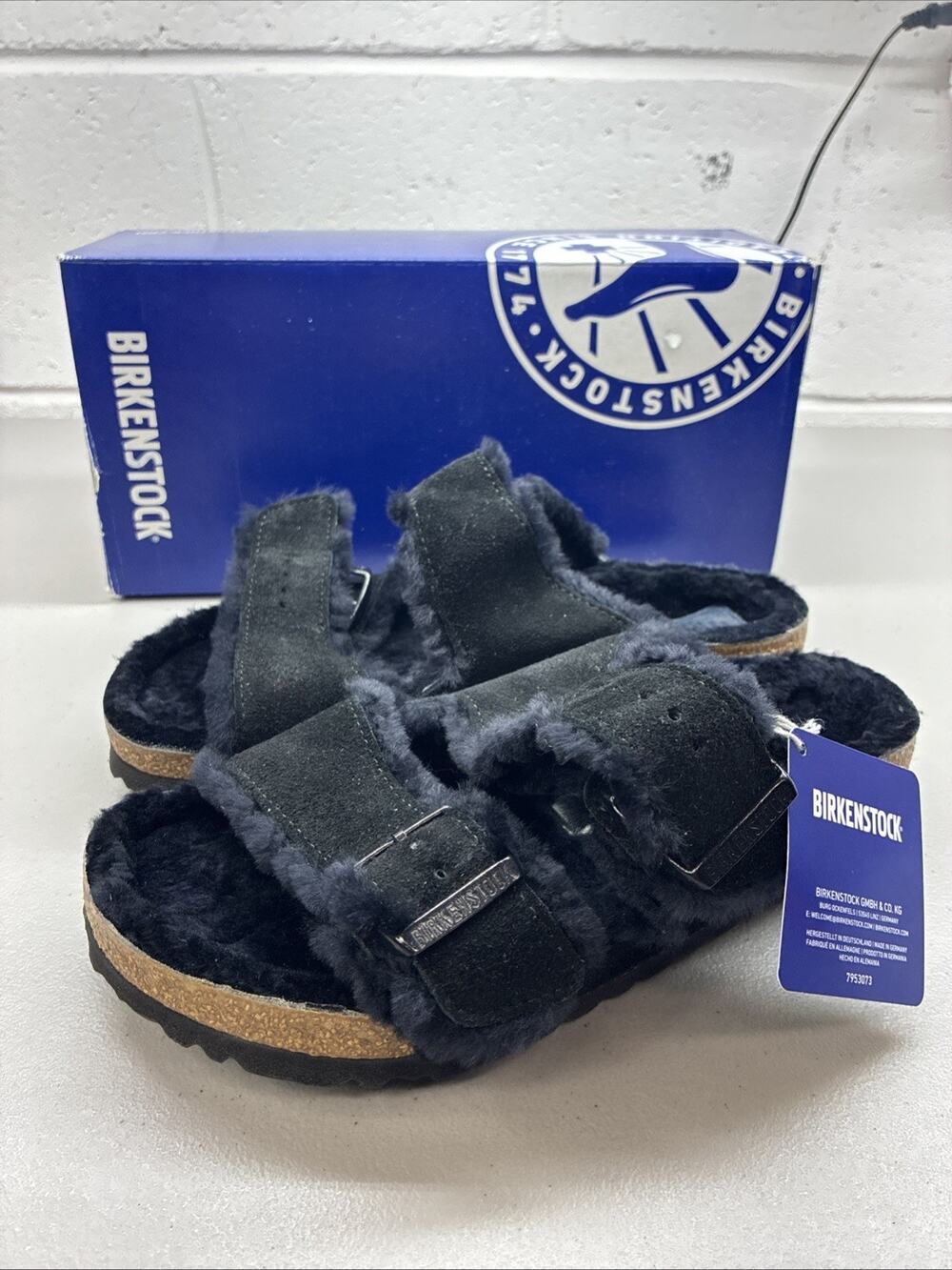 New Birkenstock Arizona Shearling Black [0752661] Size 38 Women’s 7 With Box